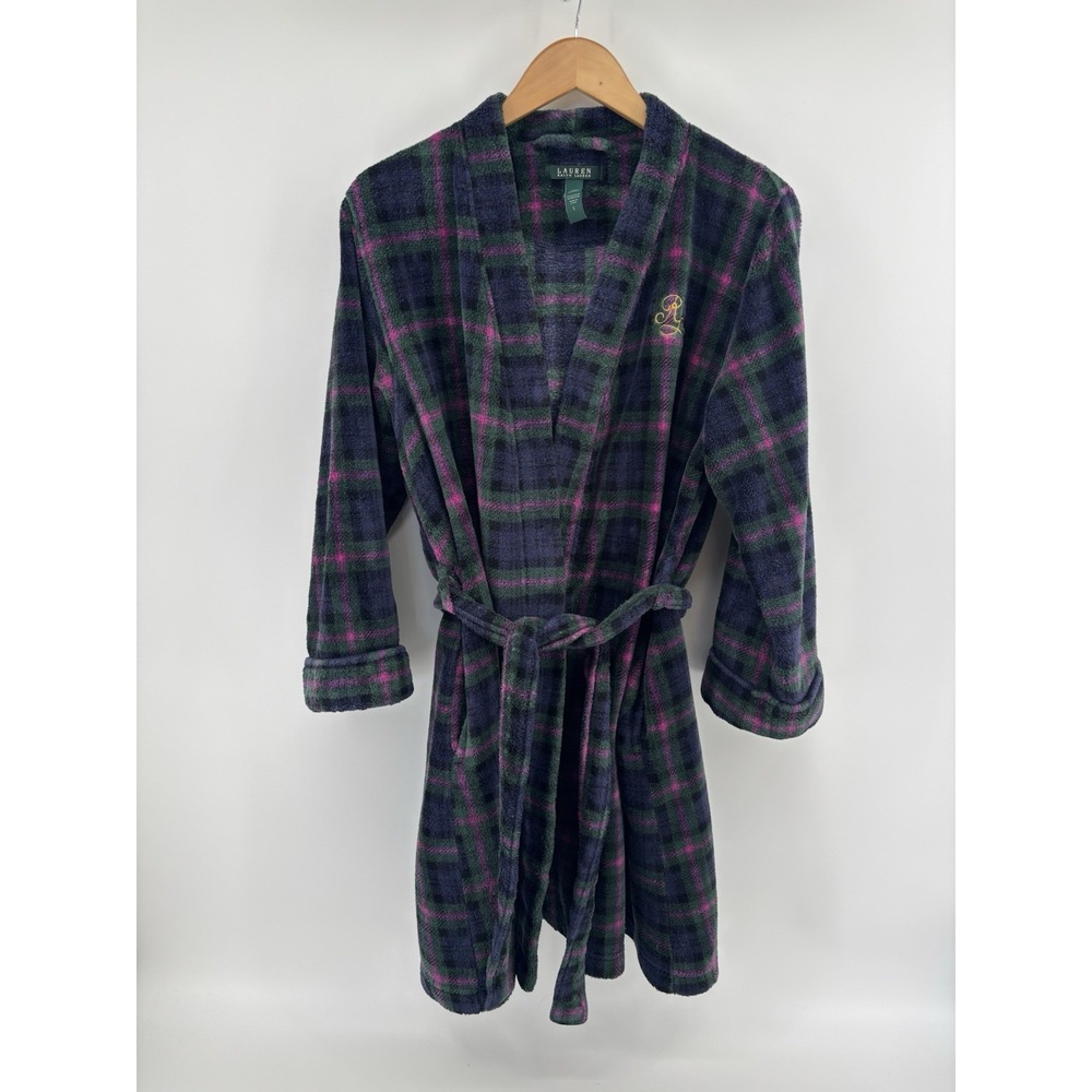 Lauren Ralph Lauren Tartan Plaid Fleece Robe Sz L Comfy Soft Lounge‎ Old Money